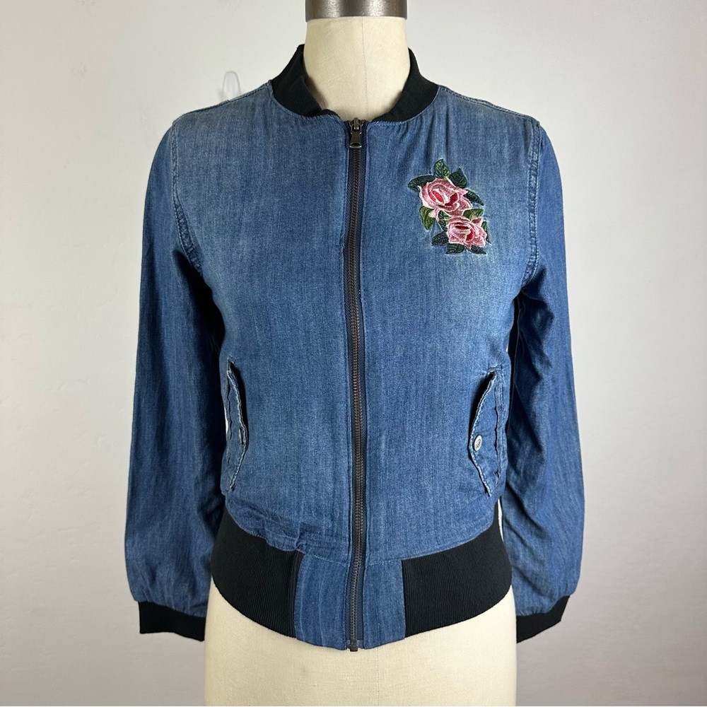 Hudson Jeans Soft Denim Jacket with Floral Embroidery